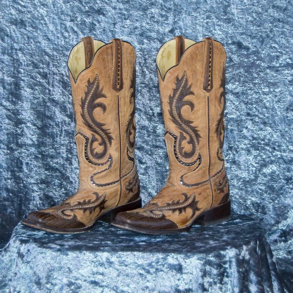 Corral Square Toe Cowboy Boot Brown & Tan 10 - Picture 10 of 15
